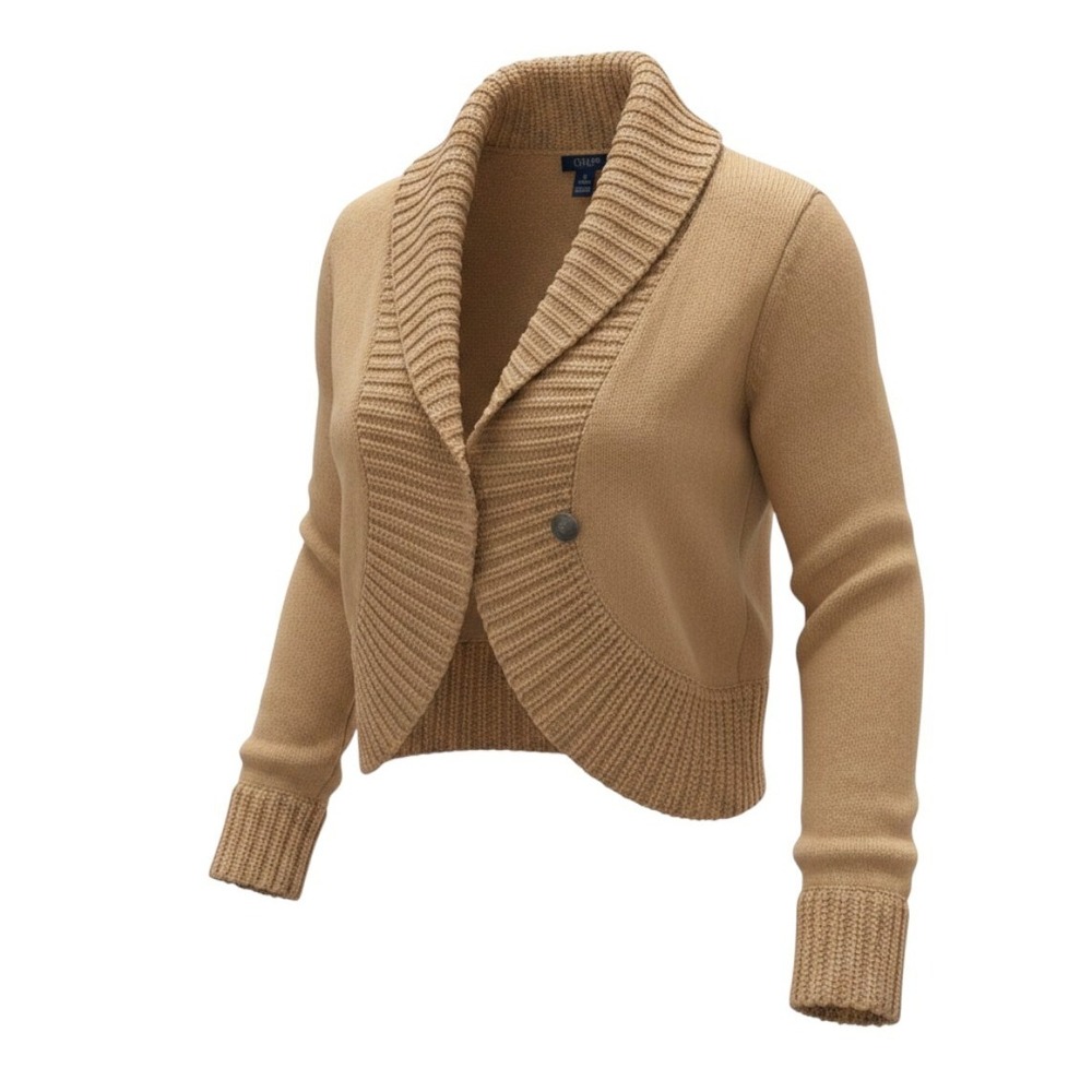 Chaps Cardigan Chunky Cotton Shawl Open Front Brown XL Tan Equestrian Old Money